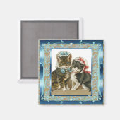 Vintage Magnet Vintage Bleu Chats Turquoises (Recto/Verso)