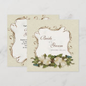 Vintage Magnolia Swirls Mariage damassé Invitation (Devant / Derrière)