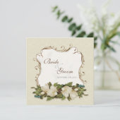 Vintage Magnolia Swirls Mariage damassé Invitation (Debout devant)