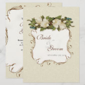Vintage Magnolia Swirls Mariage damassé Invitation (Devant / Derrière)