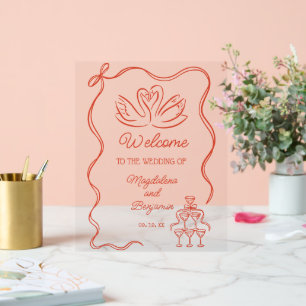 Vintage Main Tirée Orange Swans Mariage Bienvenue