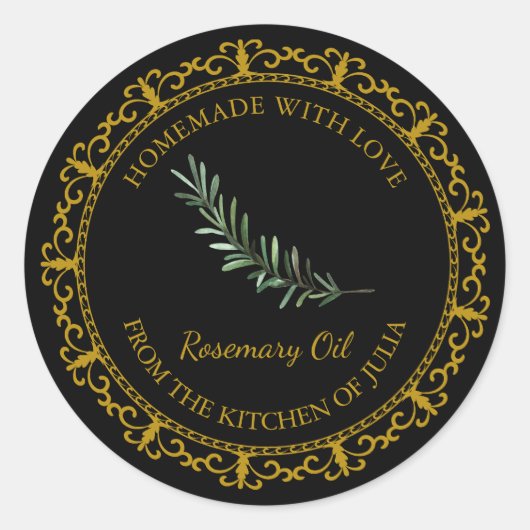 Vintage maison Rosemary Huile Étiquette l Noir (Devant)