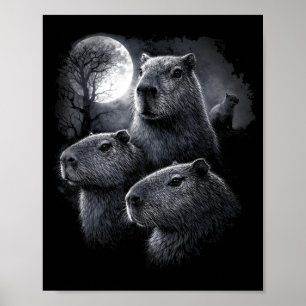 Vintage Majestueuze Capybara Maan Wilde Natuur Poster