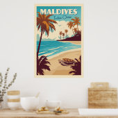 Vintage Maldives Sea Turtle Poster (Cuisine)