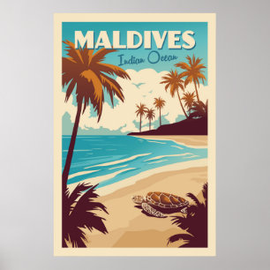 Vintage Malediven Zeeschildpad Poster