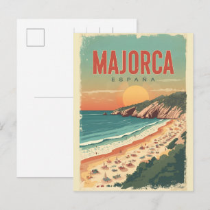 Vintage Mallorca strand Spanje reis souvenirs Feestdagenkaart