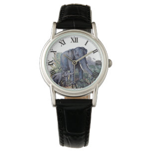 Vintage Mama & Baby Elephant Horloge