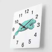 Vintage Manatee Tekening Aqua Vierkante Klok (Hoek)