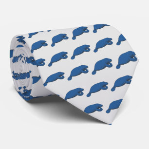 Vintage Manatee Tekening Blauw Stropdas