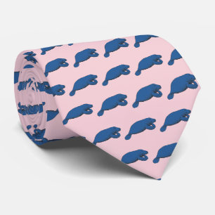 Vintage Manatee Tekening Blauw Stropdas