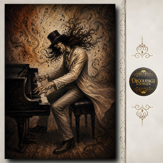 Vintage mannelijke pianospeler muziek kunst tissuepapier