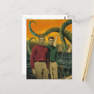 Vintage Mannen en Octopus Pas op voor de Kracken Briefkaart