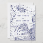 Vintage Map Blue on White Wedding Invitation (Dos)