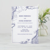 Vintage Map Blue on White Wedding Invitation (Debout devant)