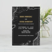 Vintage Map Gold on Black Wedding Invitation (Debout devant)