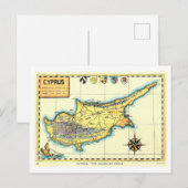 Vintage Map of Cyprus Briefkaart (Voorkant / Achterkant)