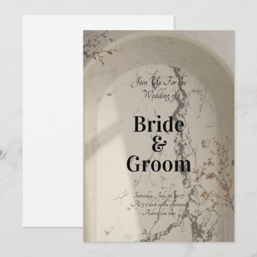 Vintage Marble Arch Botanical Wedding Invitation (Devant / Derrière)