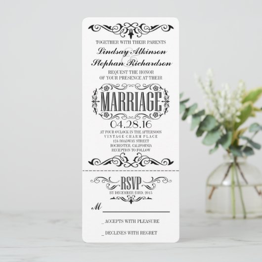 Vintage Mariage Billet Invitation (Debout devant)