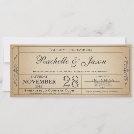 Vintage Mariage Billet Invitation (Devant)