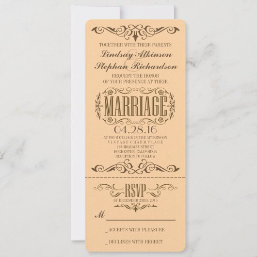 Vintage Mariage Billet Invitation (Devant)