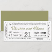 Vintage Mariage Billetterie Invitation en vert oli (Devant / Derrière)