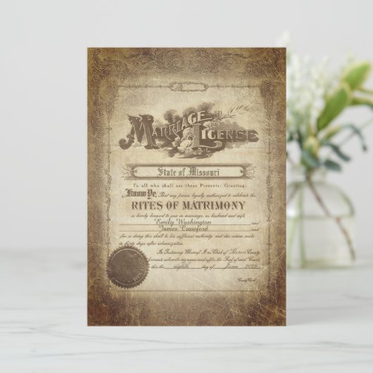 Vintage Mariage Certificat Invitation (Debout devant)