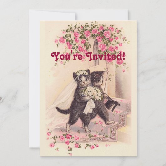 Vintage Mariage Chats Soft Pink Invitation (Devant)