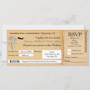 Vintage Mariage Destination Ticket Invitation RSVP