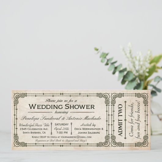 Vintage Mariage Douche Billet Invitations I (Debout devant)
