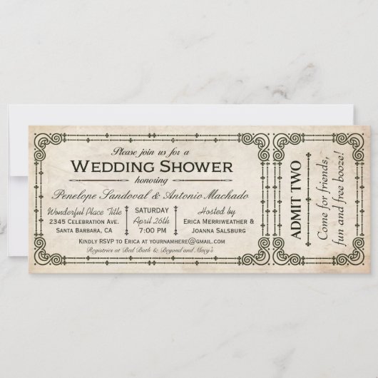 Vintage Mariage Douche Billet Invitations I (Devant)