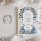 Vintage Mariage Invitation Dusty Blue W Morris