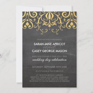 VINTAGE MARIAGE INVITATION filigree or sur tableau
