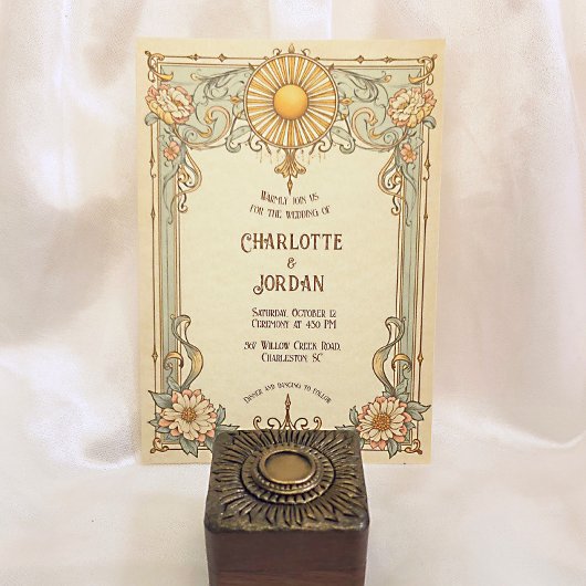 Vintage Mariage Invitation Floral Art Nouveau