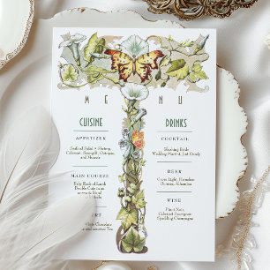 Vintage Mariage Menu & Boissons Carte Papillon Mot