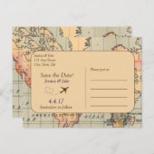Vintage, Mariage Voyage Enregistrer la date Carte (Devant / Derrière)