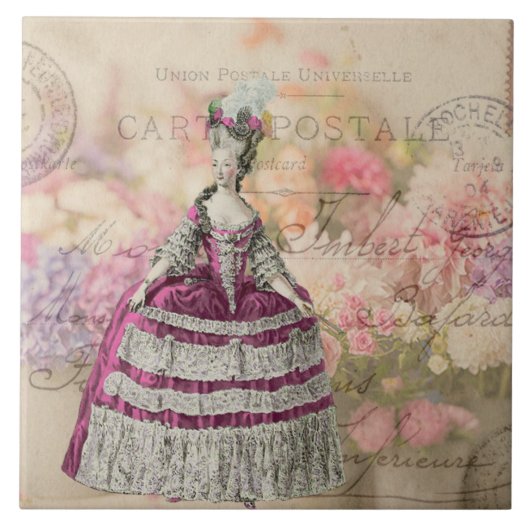 Vintage Marie Antoinette Ceramic Tile Tegeltje (Voorkant)