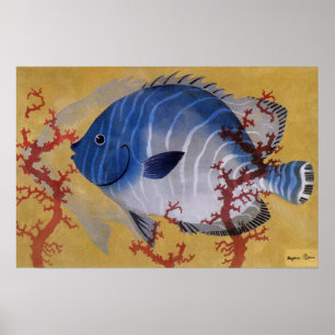 Vintage Mariene Oceaan Leven Tropische Blauwe Vis Poster