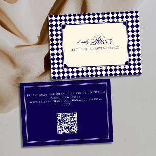 Vintage Marine Geblokt Oude Rijkdom QR Code Trouwe RSVP Kaartje