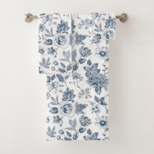 Vintage marineblauwe bloem toile-de-Jouy-patroon