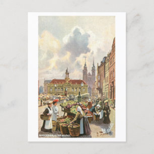 Vintage Markt Magdeburg Duitsland Briefkaart