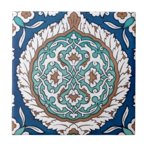 Vintage Marokkaans turquoise & blauwe bloempatroon Tegeltje