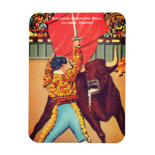 Vintage Matador met Cape en Stier, Juarez, Mexico Magneet
