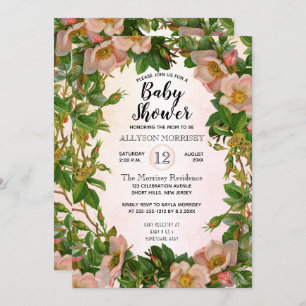 Vintage Matig Koraal Botanisch Baby shower Kaart