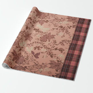 Vintage Mauve Bloemend Chintz en Geruite Inpakpapi Cadeaupapier