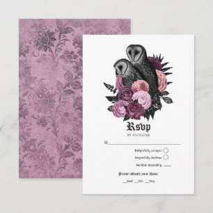 Vintage Mauve Uilen Gotische Bruiloft RSVP Kaartje