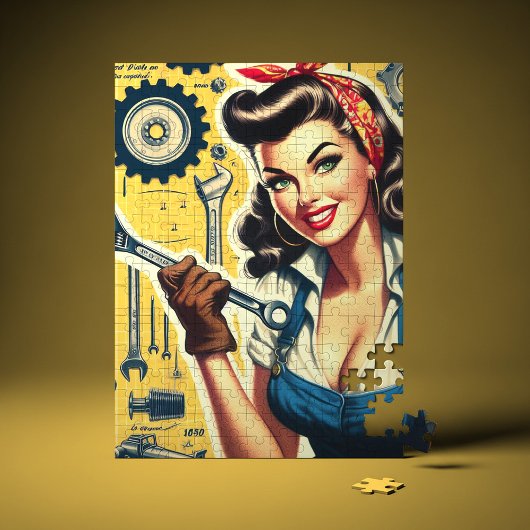 Vintage Mechanic Pin-up Legpuzzel
