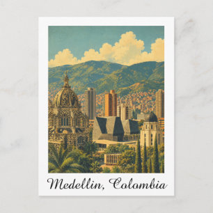 Vintage Medellín Colombia Stadsgezicht Reizen Briefkaart