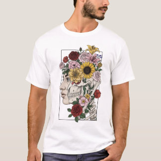 Vintage Medical Anatomy Skull Flower Doctor  T-shirt