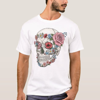 Vintage medische anatomie schedel bloem t-shirt