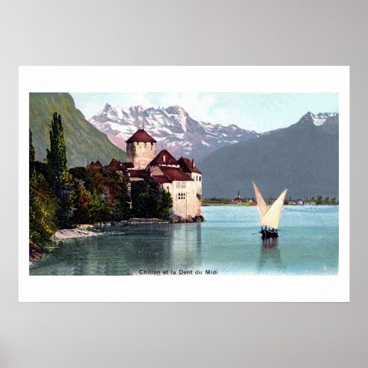 Vintage meer van het kasteel van Genève Poster (Voorkant)